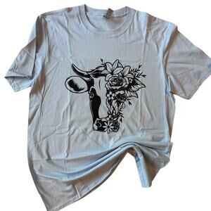 Floral Cowhead Graphic T-Shirt - Size Large - New